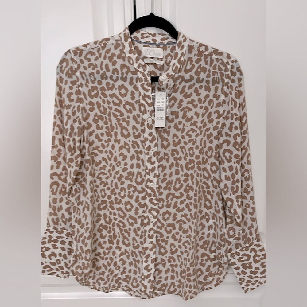 Jcrew leopard print silk blouse- size 0- NWT